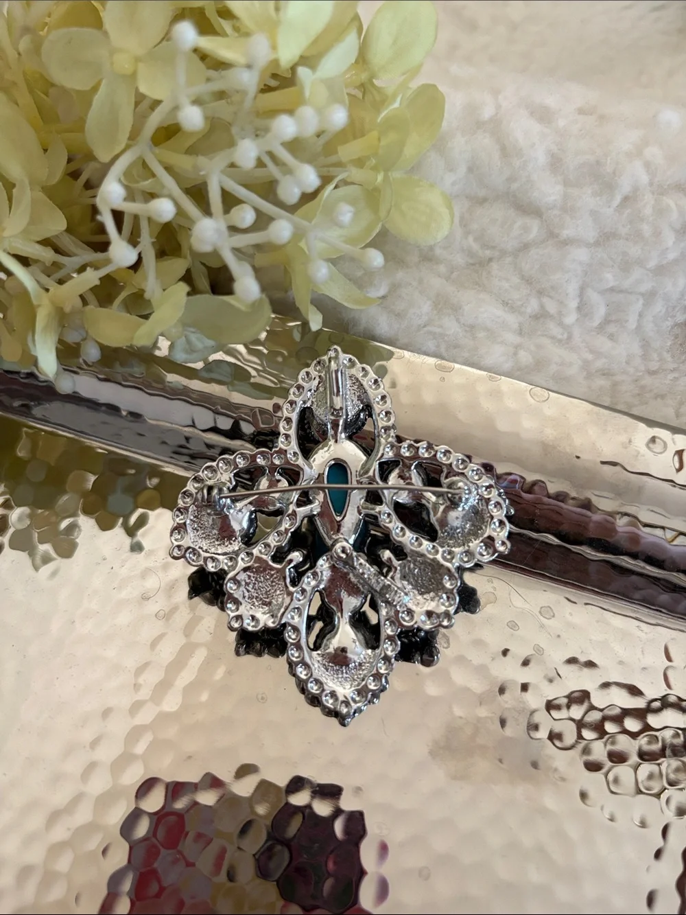 Sarah Cov Turquoise Accent Vintage-Style Statement Brooch with Garnet and Pearls